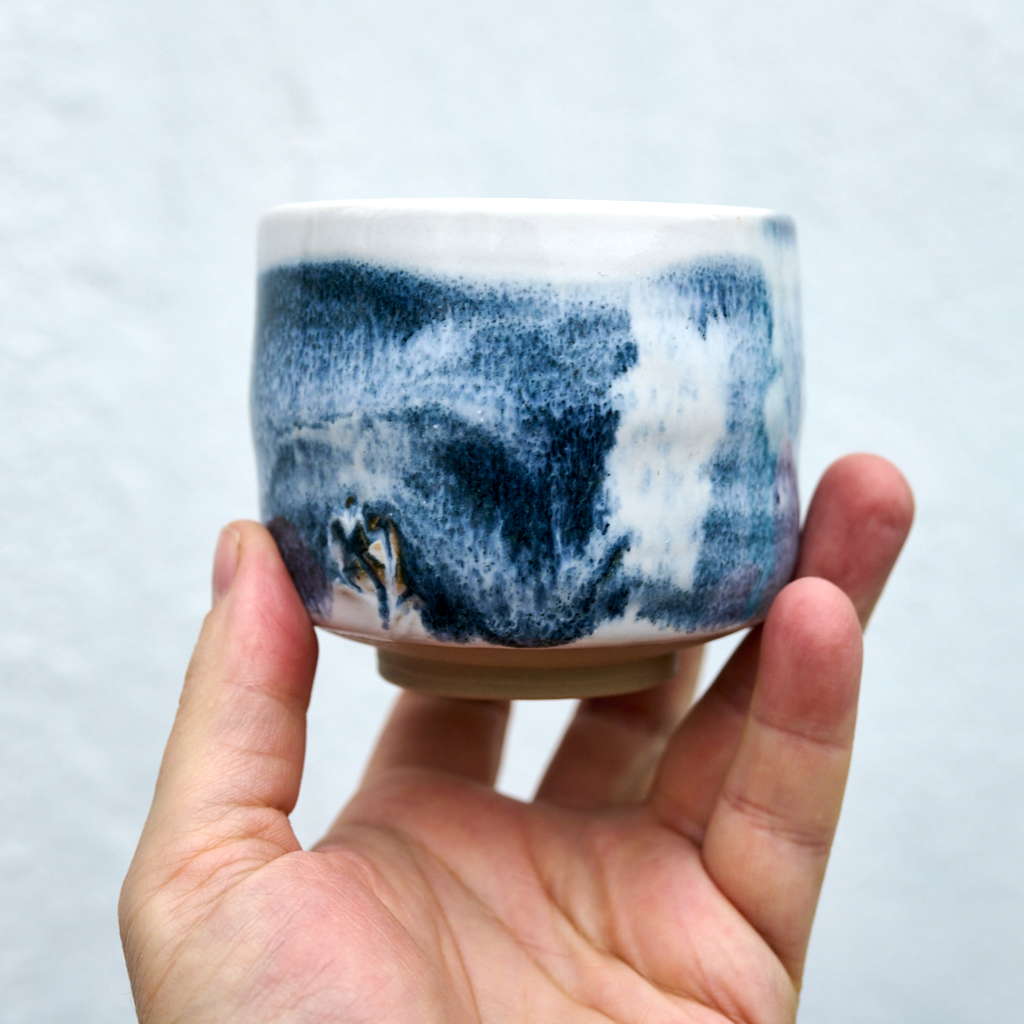 Cobalt-white ceramic bowl, approx. 350 ml, wheel-throw