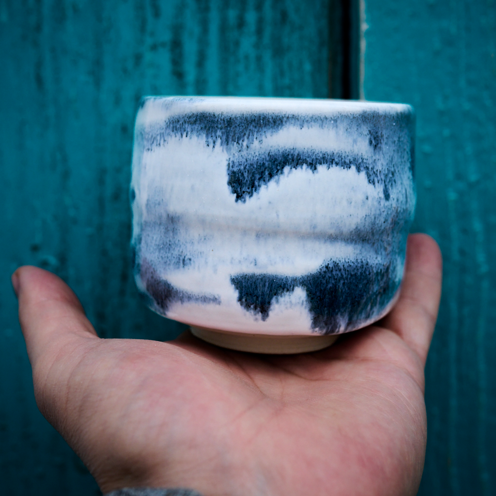 Cobalt-white ceramic bowl, approx. 350 ml, wheel-throw