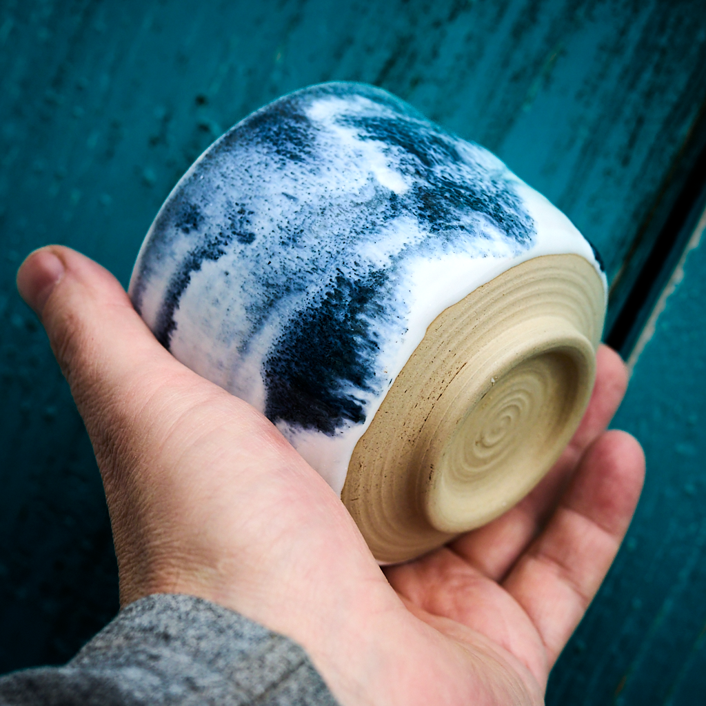 Cobalt-white ceramic bowl, approx. 350 ml, wheel-throw