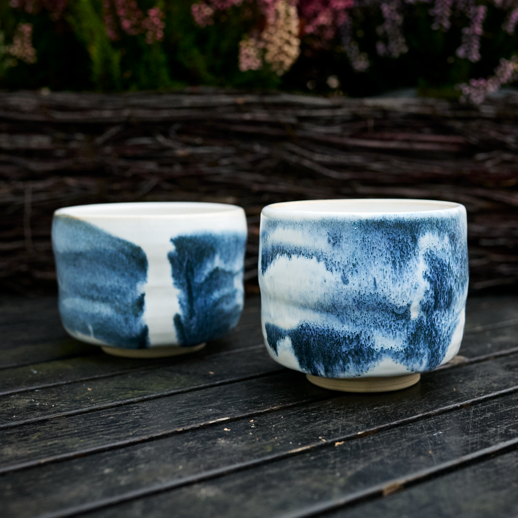 Cobalt-white ceramic bowl, approx. 350 ml, wheel-throw