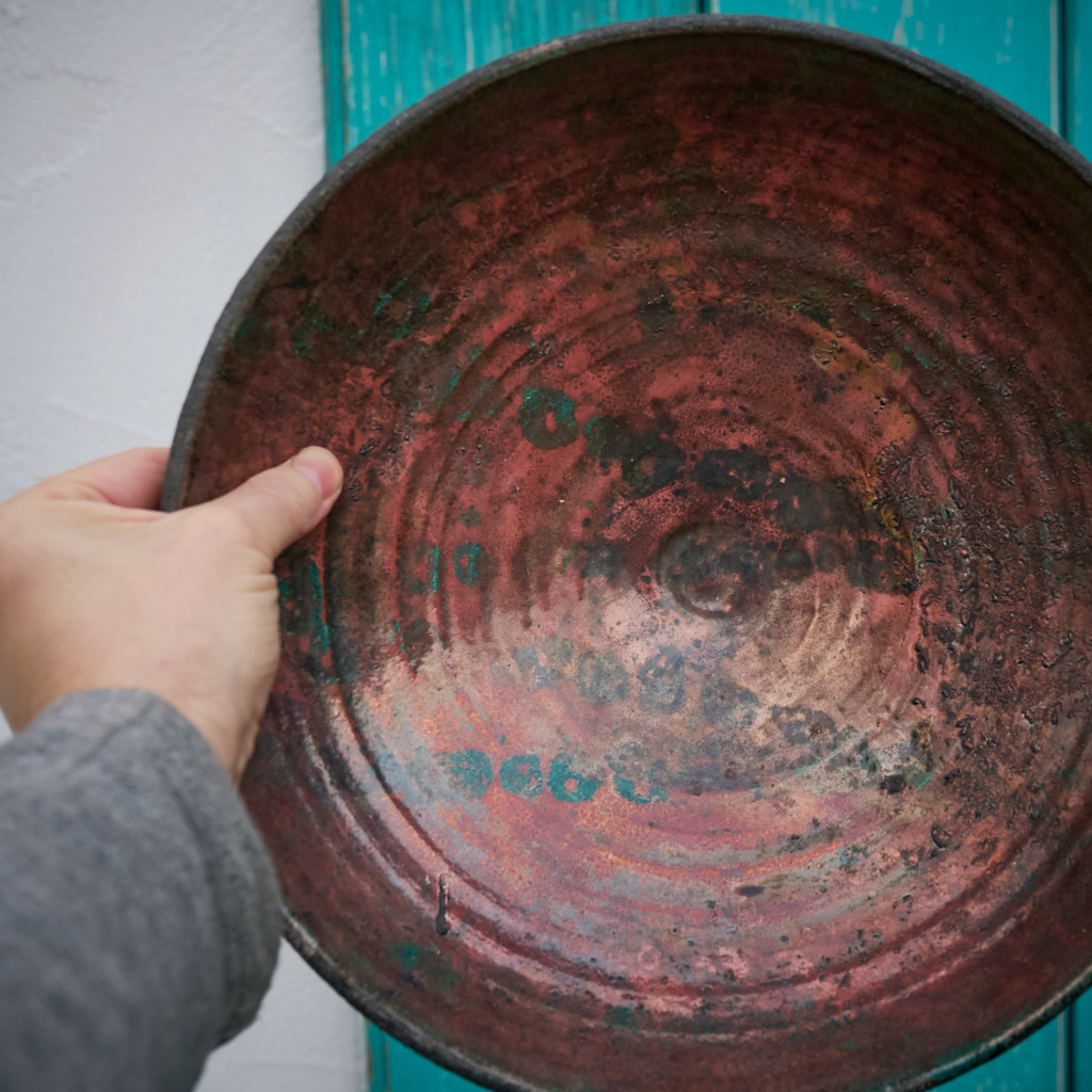 Misa Ceramiczna Raku – „Miedziany Zmierzch” Ø 33 cm | Unikat