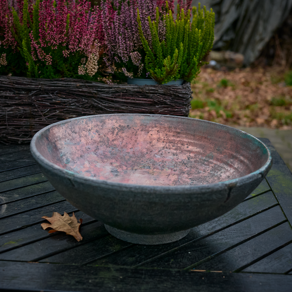 Misa Ceramiczna Raku – „Miedziany Zmierzch” Ø 33 cm | Unikat