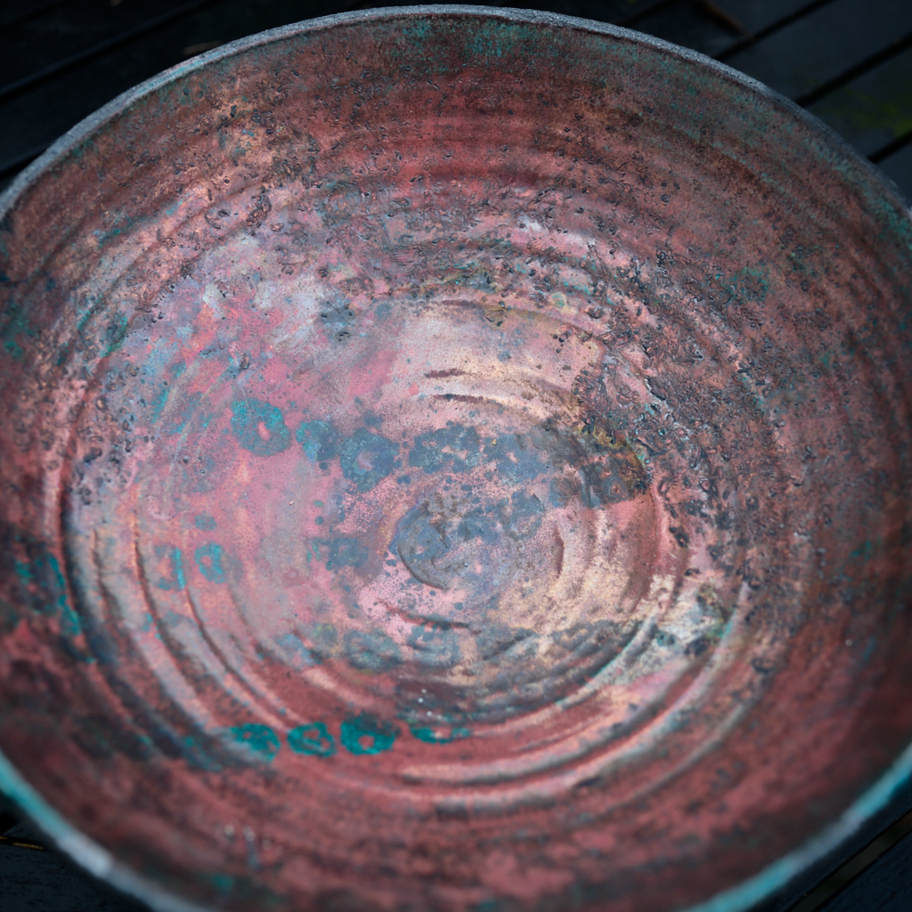 Misa Ceramiczna Raku – „Miedziany Zmierzch” Ø 33 cm | Unikat