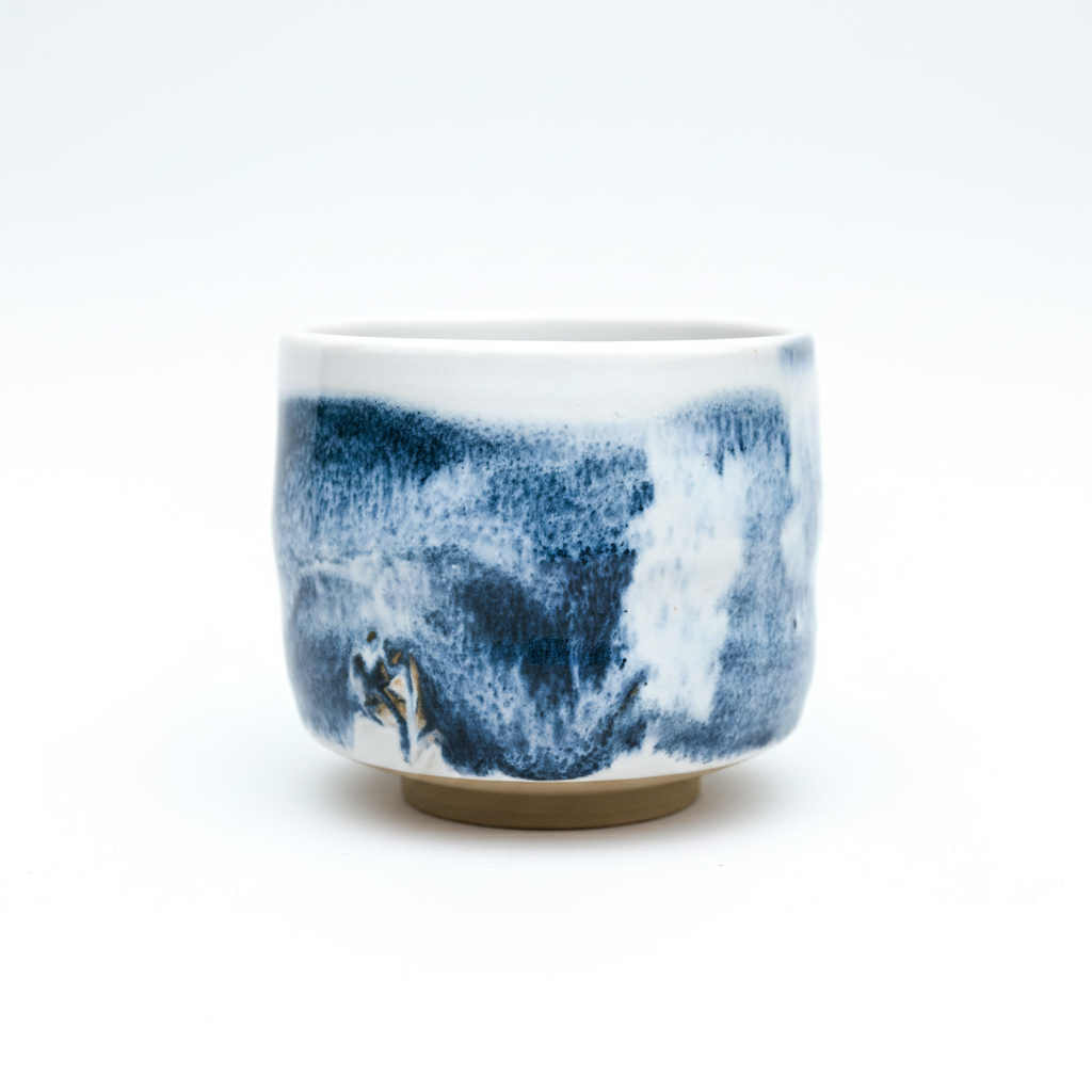 Cobalt-white ceramic bowl, approx. 350 ml, wheel-throw
