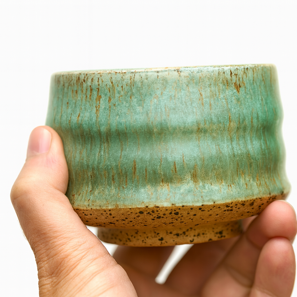 Czarka ceramiczna zielona 300 ml – toczona na kole garncarskim