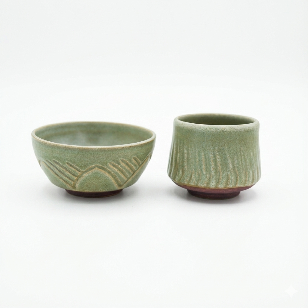 Zestaw "Szałwiowy Gaj" – Ręcznie Rzeźbiona | Miseczka i Czarka